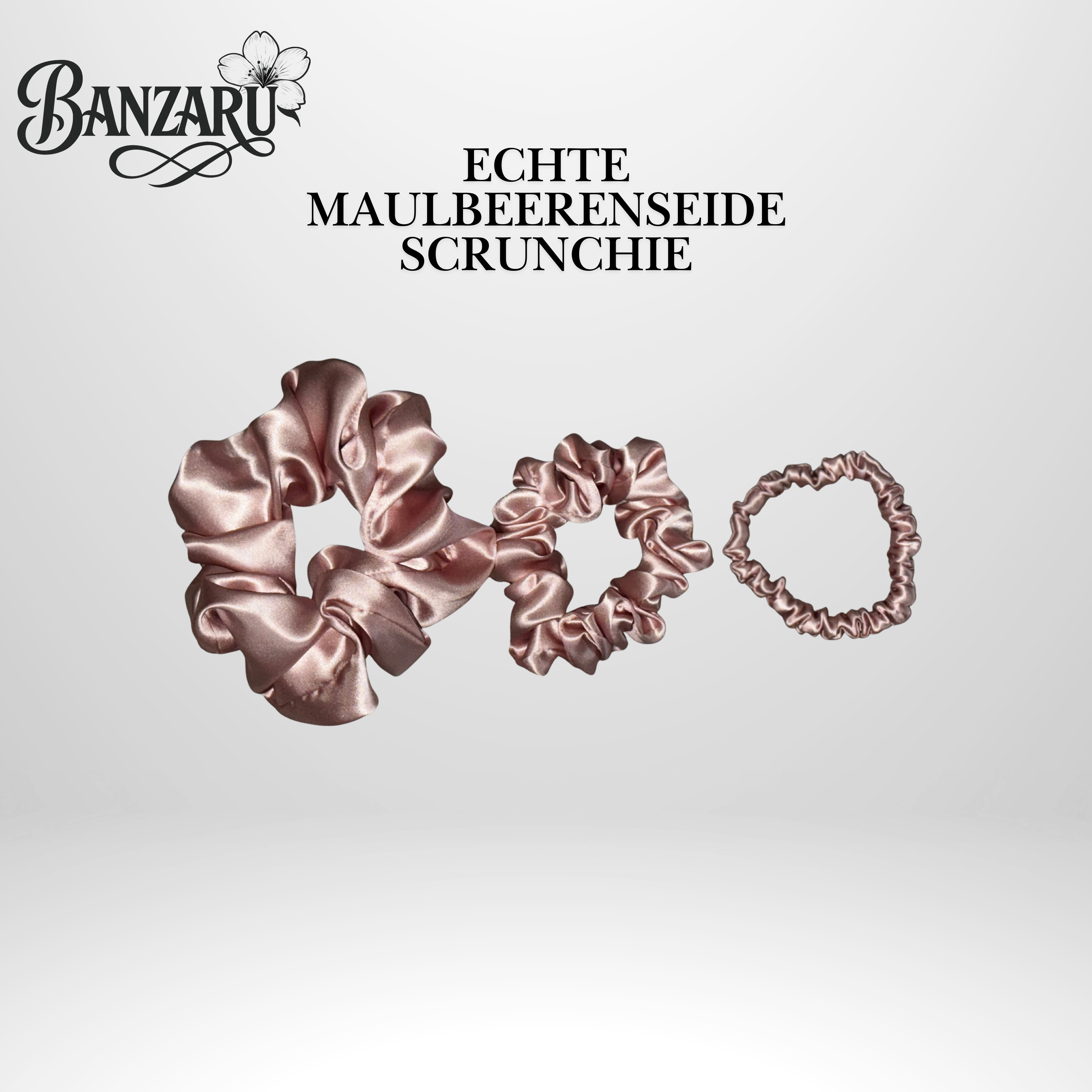 BANZARU Maulbeerseide Scrunchie Set – 100% 19-Momé 6A Seide (3 Größen)