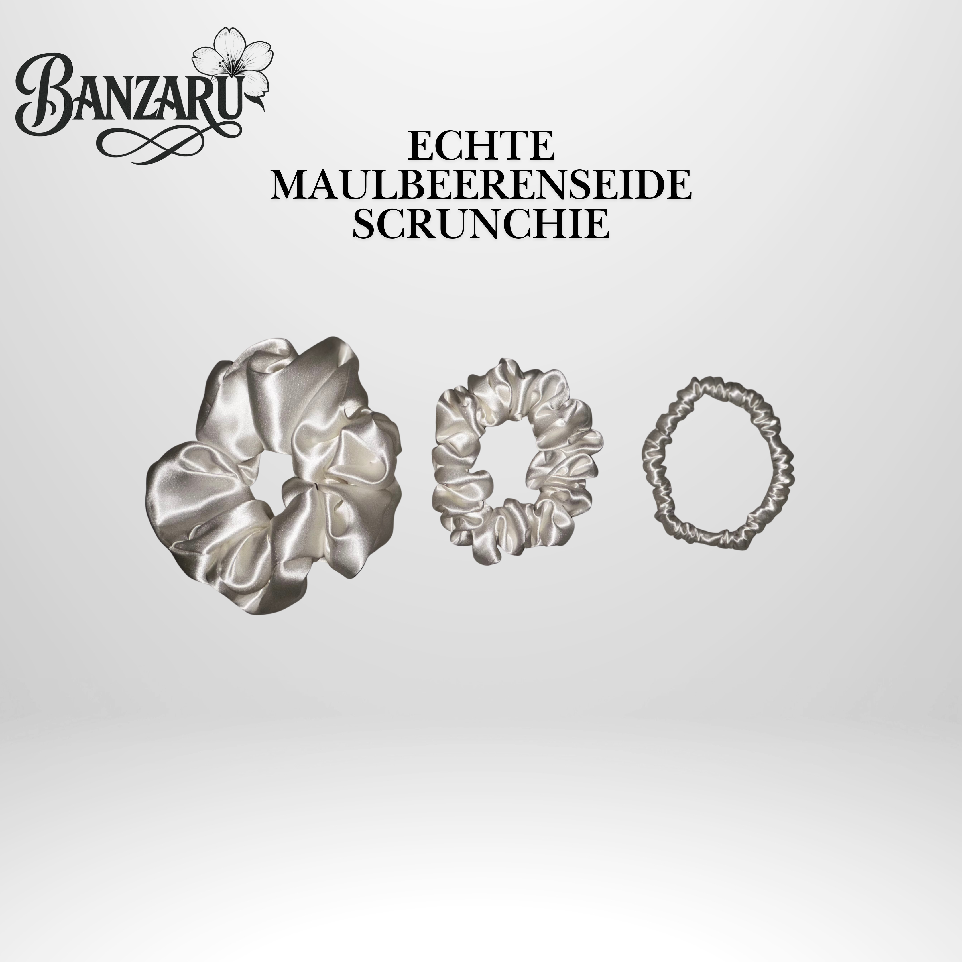 BANZARU Maulbeerseide Scrunchie Set – 100% 19-Momé 6A Seide (3 Größen)
