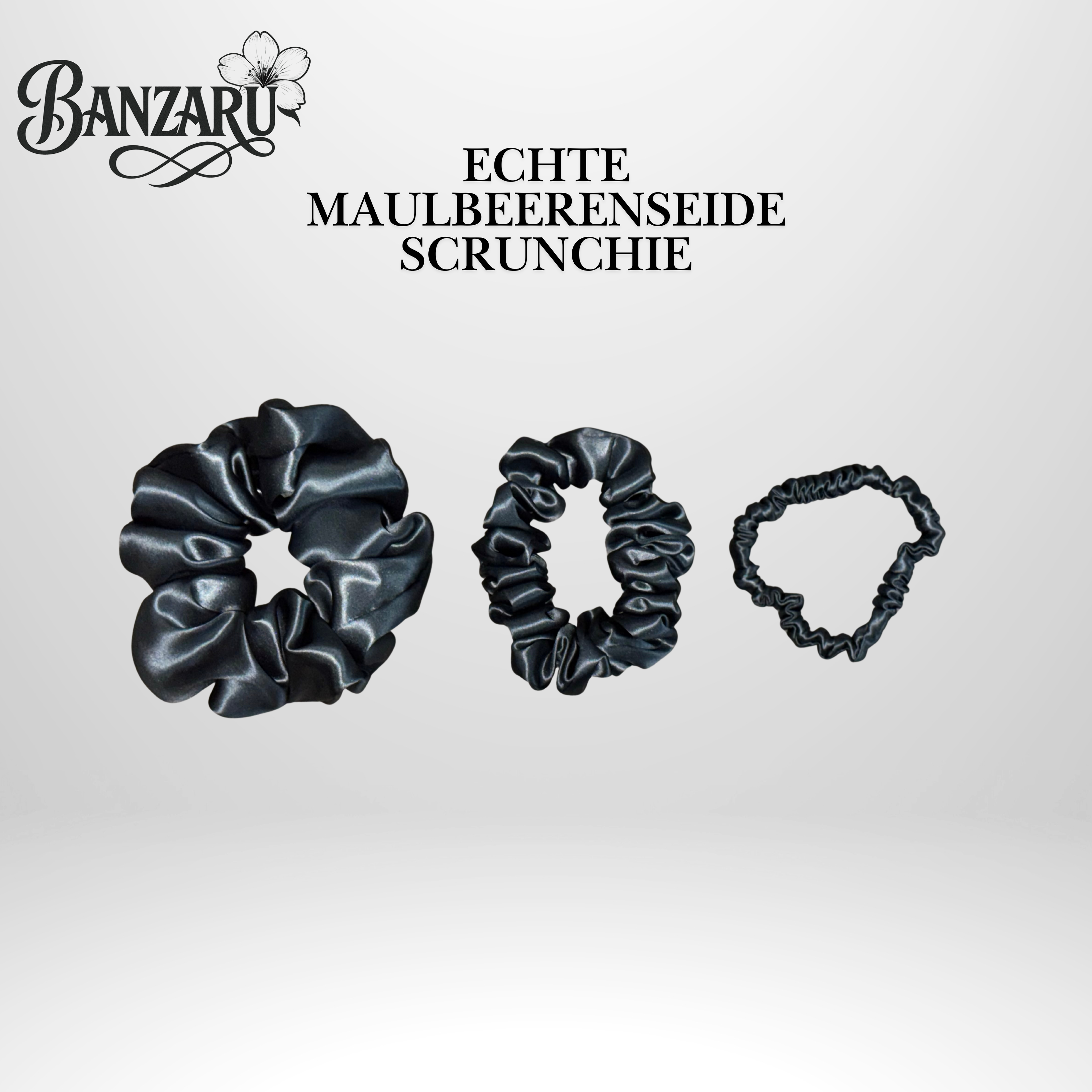 BANZARU Maulbeerseide Scrunchie Set – 100% 19-Momé 6A Seide (3 Größen)
