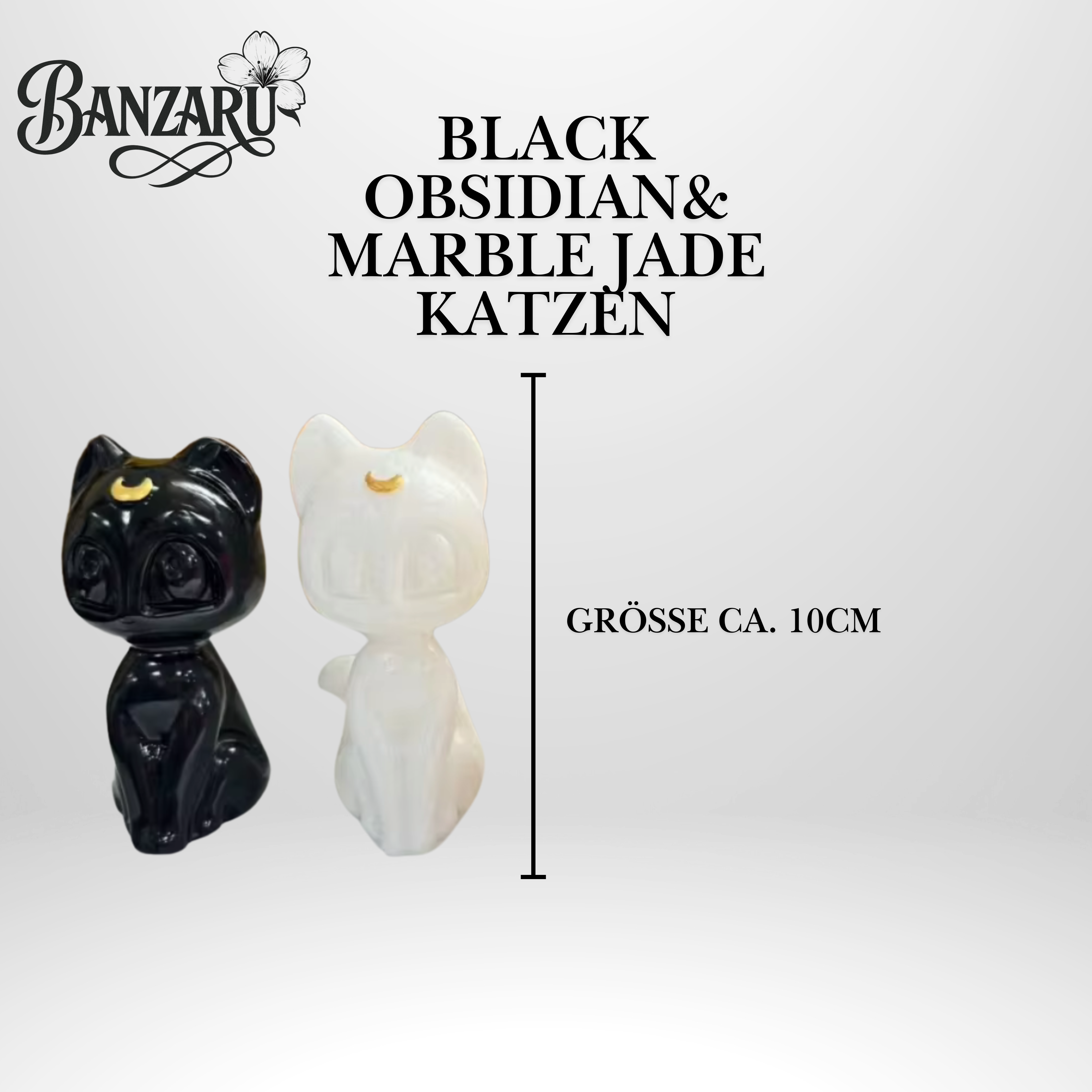 Produktbeschreibung – Black Obsidian & Marble Jade Katzen (ca. 10 cm)