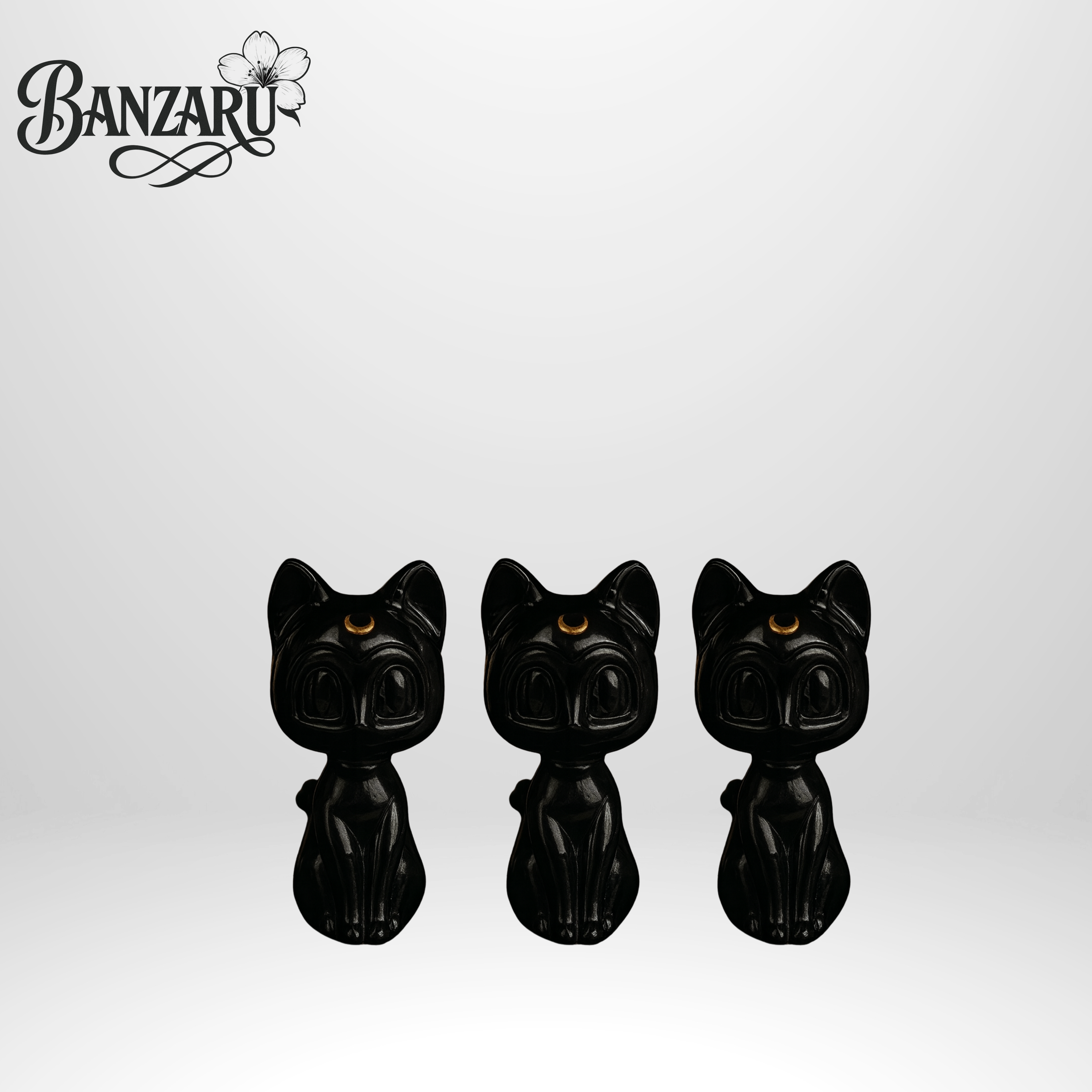 Produktbeschreibung – Black Obsidian & Marble Jade Katzen (ca. 10 cm)