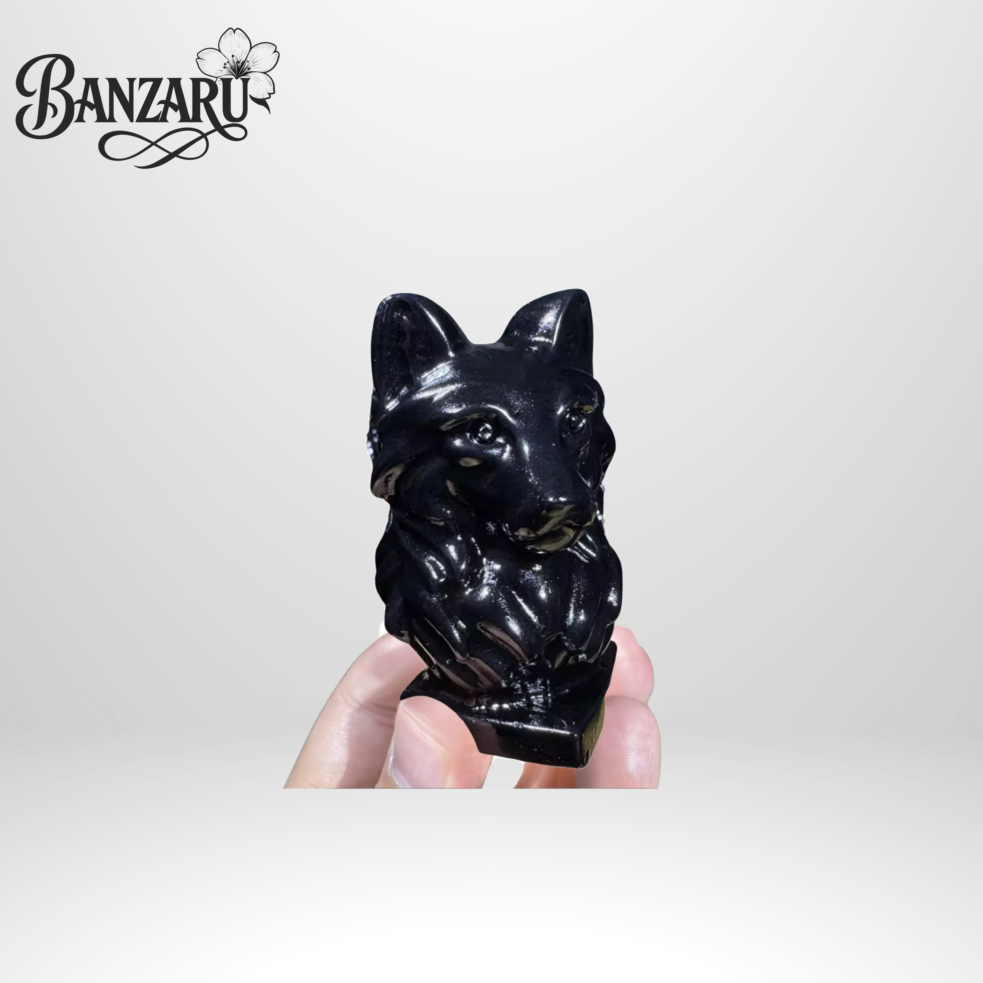 Schwarzer Obsidian Wolfskopf